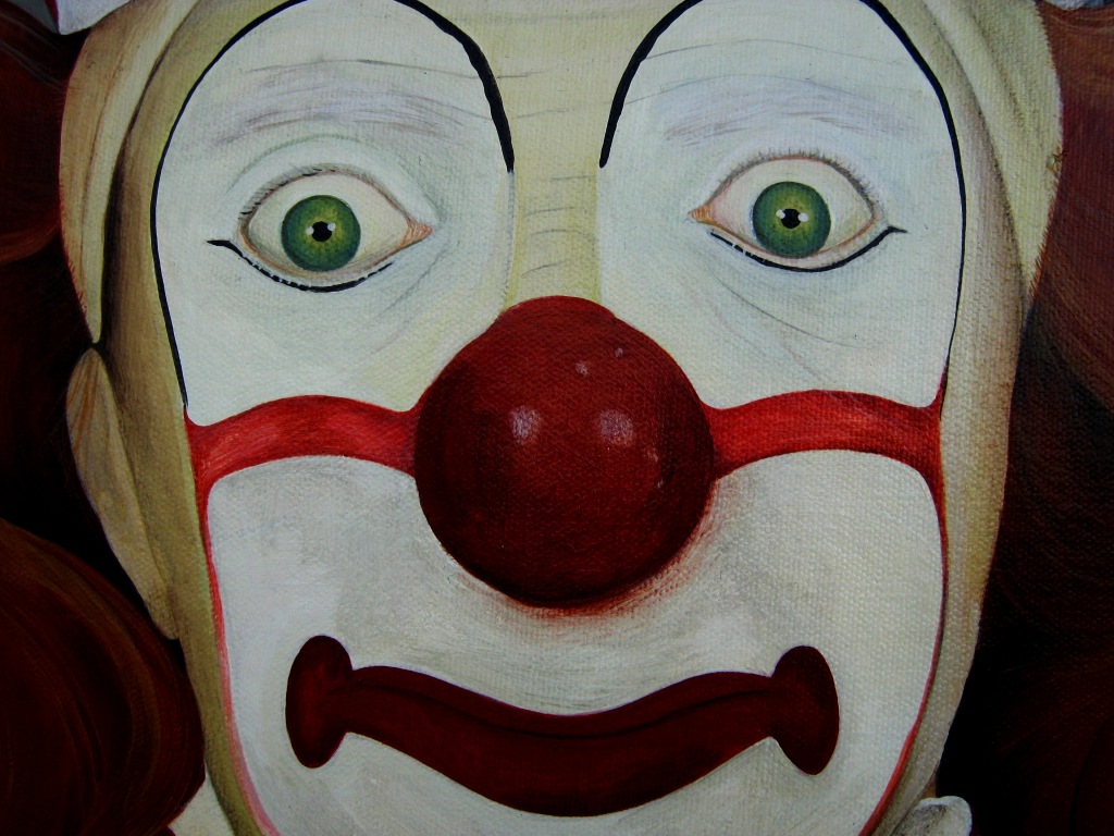 Close up of clown's face - painting by Jill Slaughter