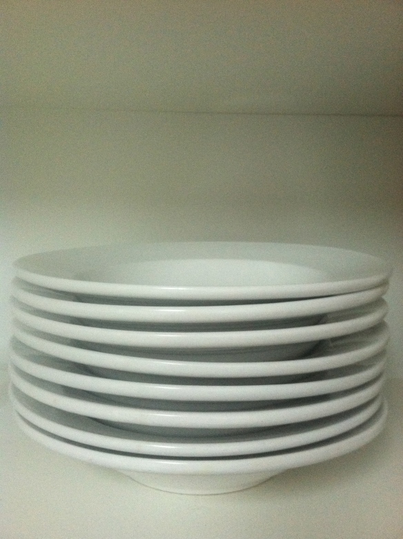 8 white soup bowls
